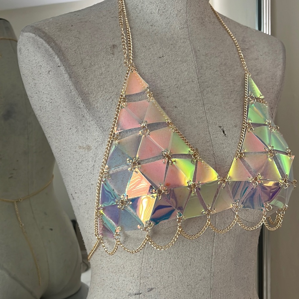 Chain iridescent bra rave top. Brand new!